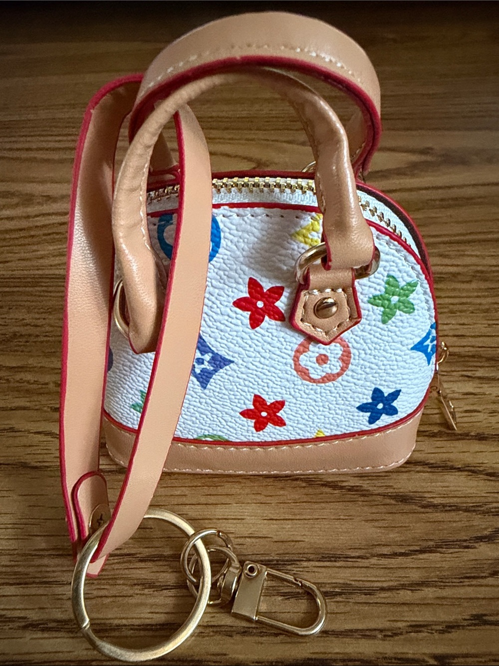 White Multicolor Floral Mini Bag Key Holder